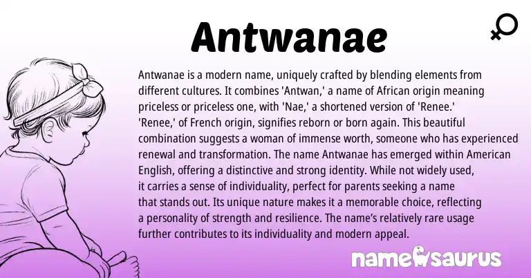 Infographic about Antwanae name meaning, Antwanae is a name from French, African origin(s).