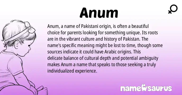 Infographic about Anum name meaning, Anum is a name from Pakistani origin(s).