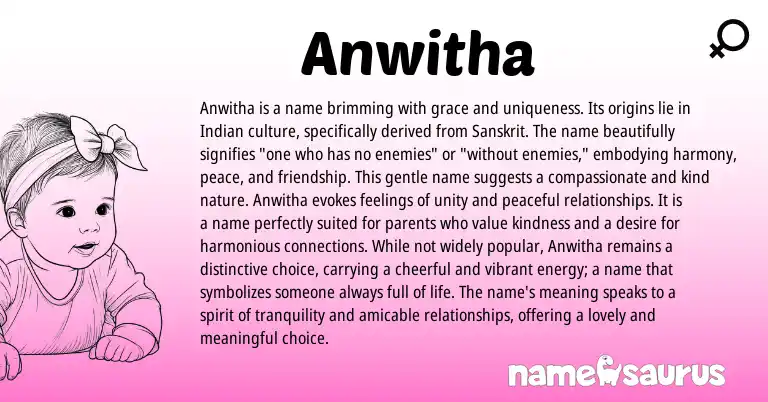 Infographic about Anwitha name meaning, Anwitha is a name from Sanskrit, Indian origin(s).