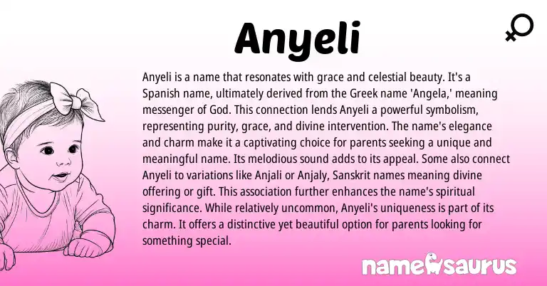 Infographic about Anyeli name meaning, Anyeli is a name from Greek, Spanish origin(s).