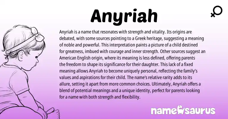 Infographic about Anyriah name meaning, Anyriah is a name from Greek origin(s).