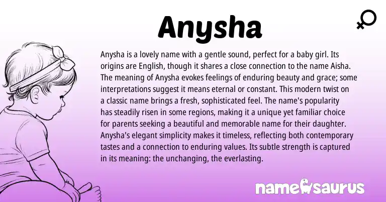 Infographic about Anysha name meaning, Anysha is a name from Hindi, Other origin(s).