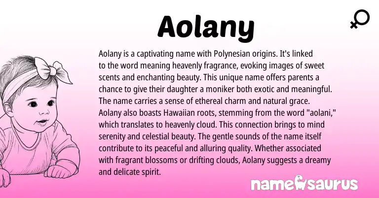 Infographic about Aolany name meaning, Aolany is a name from Polynesian origin(s).