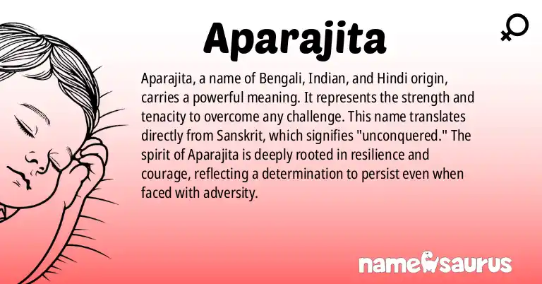 Infographic about Aparajita name meaning, Aparajita is a name from Bengali, Indian, Hindi origin(s).