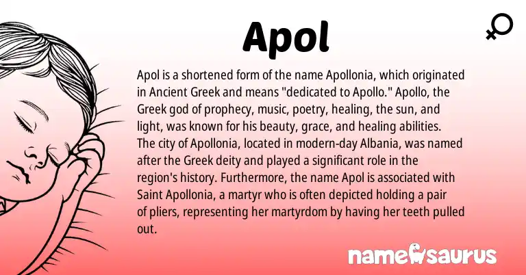 Infographic about Apol name meaning, Apol is a name from Ancient Greek, Greek origin(s).