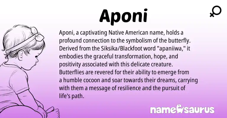 Infographic about Aponi name meaning, Aponi is a name from Native American, Siksika, Blackfoot origin(s).