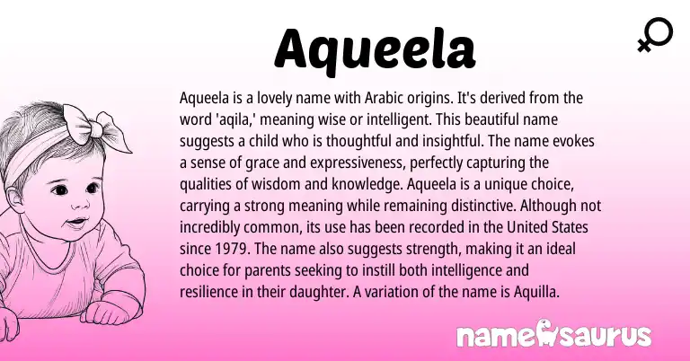 Infographic about Aqueela name meaning, Aqueela is a name from Arabic origin(s).