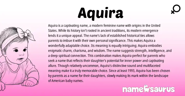 Infographic about Aquira name meaning, Aquira is a name from American origin(s).
