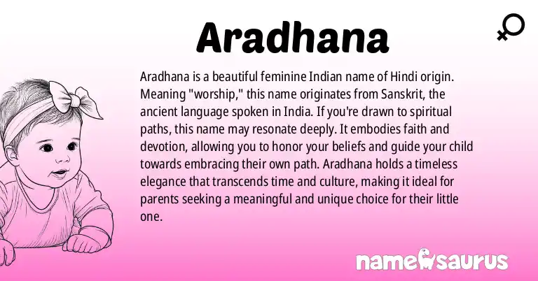 Infographic about Aradhana name meaning, Aradhana is a name from Indian, Hindi origin(s).