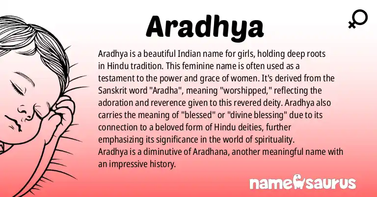 Infographic about Aradhya name meaning, Aradhya is a name from Indian origin(s).