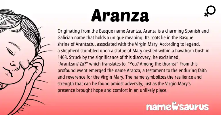 Infographic about Aranza name meaning, Aranza is a name from Galician, Basque, Spanish origin(s).