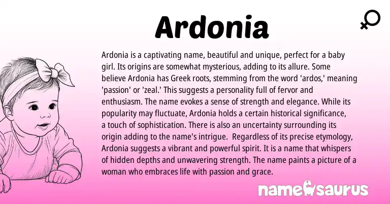 Infographic about Ardonia name meaning, Ardonia is a name from Greek origin(s).