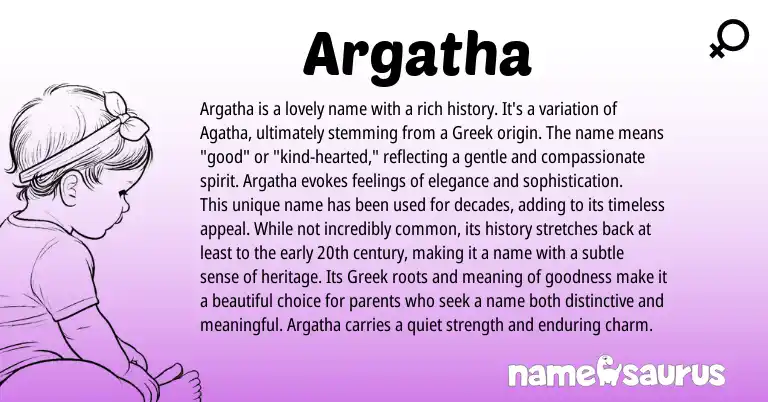 Infographic about Argatha name meaning, Argatha is a name from Greek origin(s).