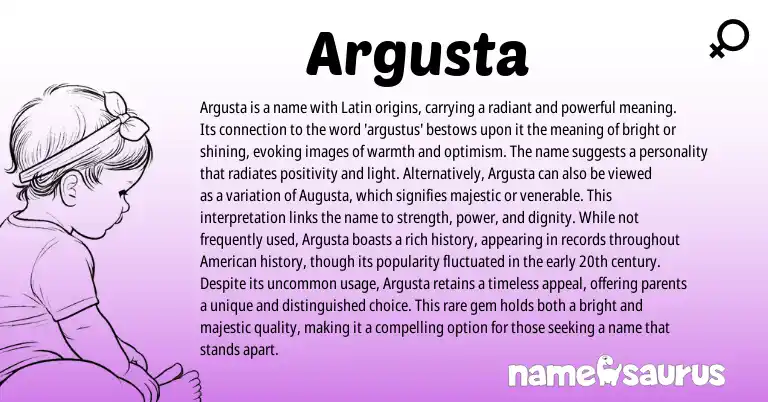 Infographic about Argusta name meaning, Argusta is a name from Latin origin(s).