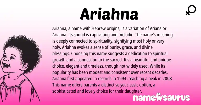 Infographic about Ariahna name meaning, Ariahna is a name from Hebrew, Greek origin(s).