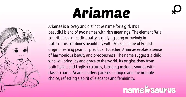Infographic about Ariamae name meaning, Ariamae is a name from Italian, English origin(s).
