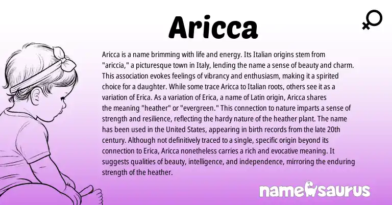 Infographic about Aricca name meaning, Aricca is a name from Italian origin(s).