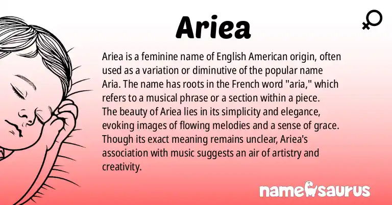 Infographic about Ariea name meaning, Ariea is a name from English (American) origin(s).