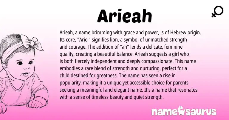 Infographic about Arieah name meaning, Arieah is a name from Hebrew origin(s).