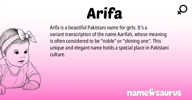 Infographic about Arifa name meaning, Arifa is a name from Pakistani origin(s).