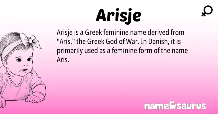 Infographic about Arisje name meaning, Arisje is a name from Danish, Greek origin(s).