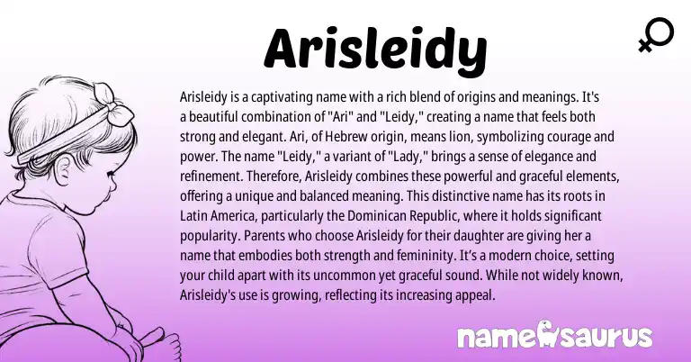 Infographic about Arisleidy name meaning, Arisleidy is a name from Hebrew origin(s).