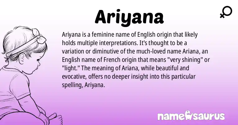 Infographic about Ariyana name meaning, Ariyana is a name from English origin(s).