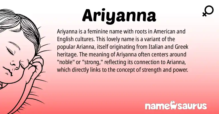 Infographic about Ariyanna name meaning, Ariyanna is a name from American, English origin(s).