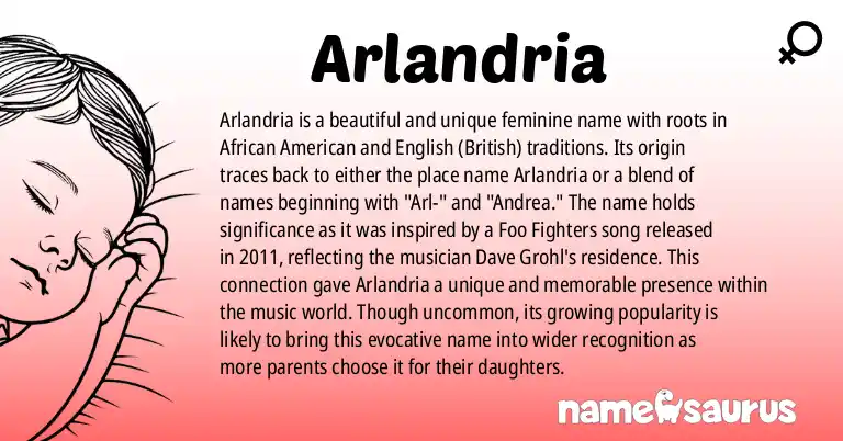 Infographic about Arlandria name meaning, Arlandria is a name from African American, English (British) origin(s).