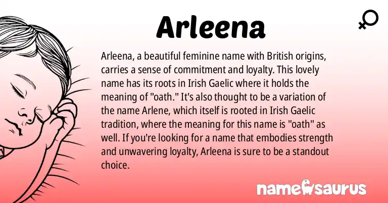 Infographic about Arleena name meaning, Arleena is a name from British origin(s).