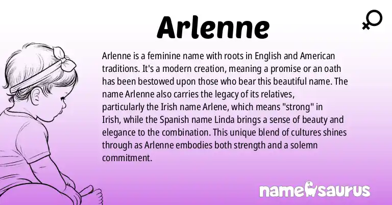 Infographic about Arlenne name meaning, Arlenne is a name from English, American origin(s).