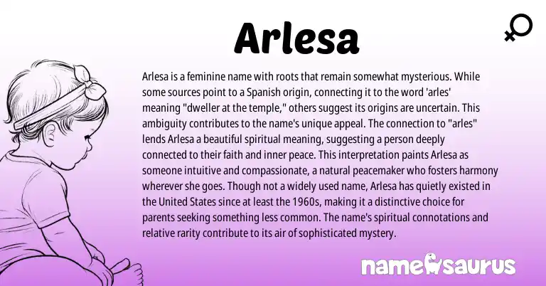 Infographic about Arlesa name meaning, Arlesa is a name from Spanish origin(s).