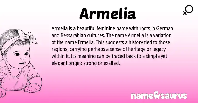 Infographic about Armelia name meaning, Armelia is a name from German (Bessarabian) origin(s).