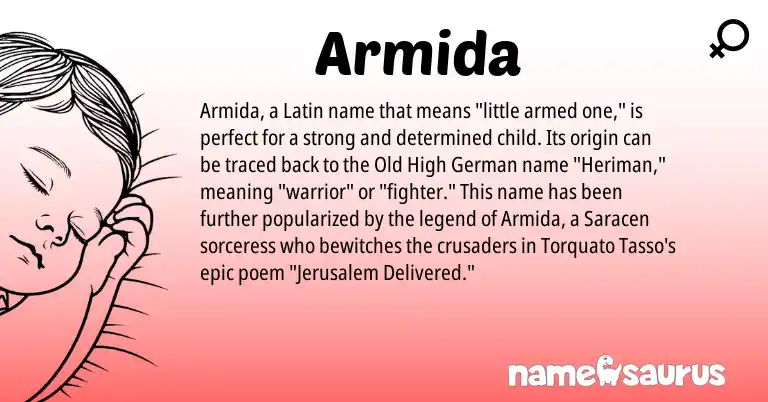Infographic about Armida name meaning, Armida is a name from Old High German, Latin origin(s).