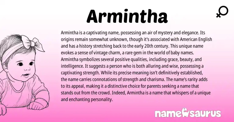 Infographic about Armintha name meaning, Armintha is a name from Other origin(s).