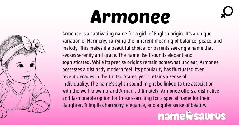Infographic about Armonee name meaning, Armonee is a name from English, American origin(s).