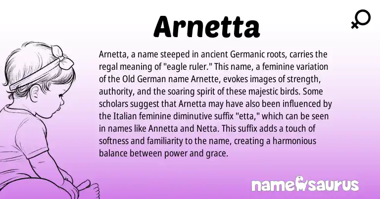 Infographic about Arnetta name meaning, Arnetta is a name from Old German, Germanic, Italian origin(s).