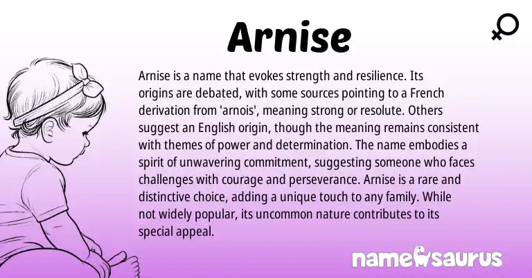 Infographic about Arnise name meaning, Arnise is a name from French origin(s).
