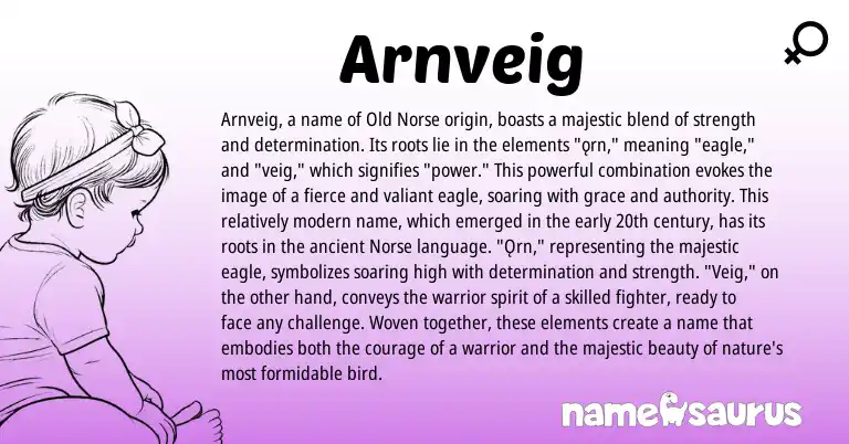 Infographic about Arnveig name meaning, Arnveig is a name from Old Norse, Norse origin(s).