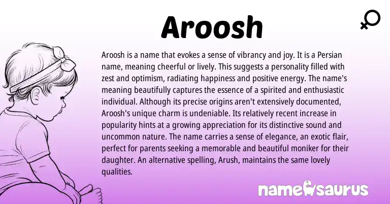 Infographic about Aroosh name meaning, Aroosh is a name from Persian origin(s).