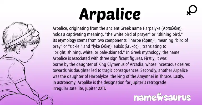 Infographic about Arpalice name meaning, Arpalice is a name from Greek origin(s).