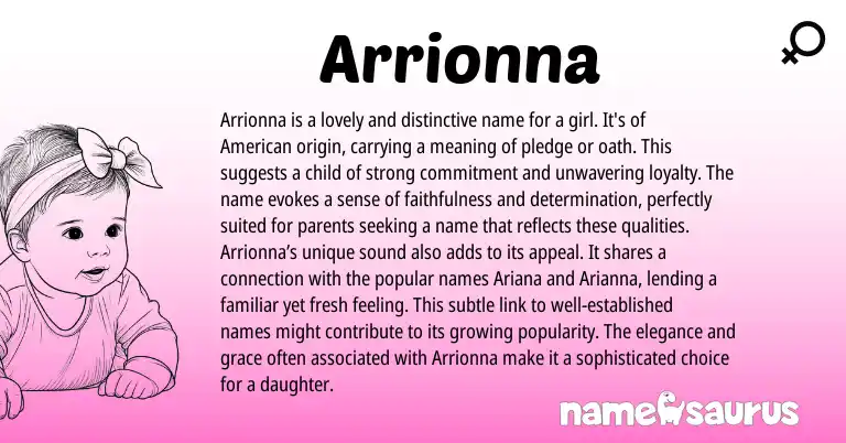 Infographic about Arrionna name meaning, Arrionna is a name from American origin(s).