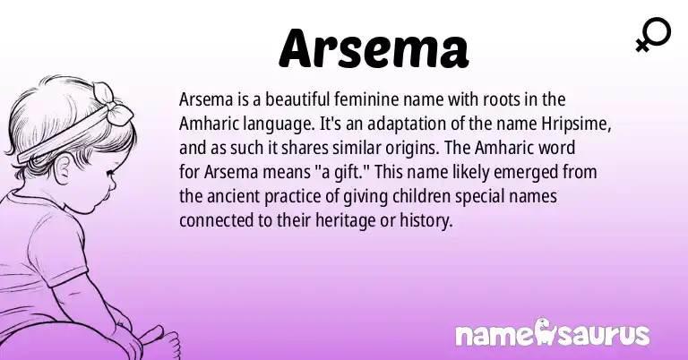 Infographic about Arsema name meaning, Arsema is a name from Amharic origin(s).