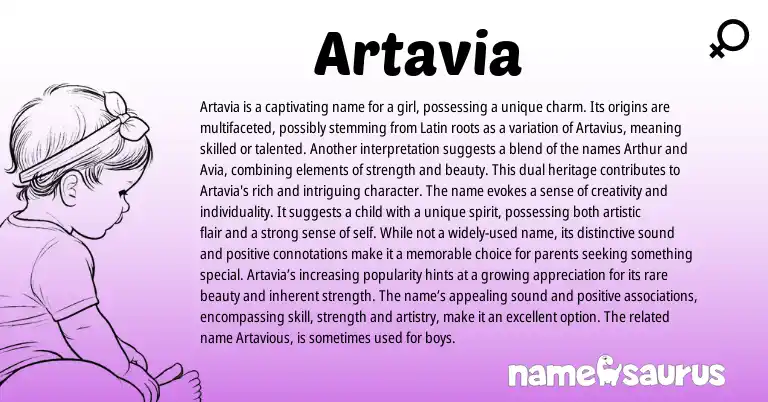 Infographic about Artavia name meaning, Artavia is a name from Latin origin(s).