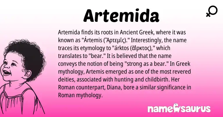 Infographic about Artemida name meaning, Artemida is a name from Ancient Greek, Roman, Greek origin(s).