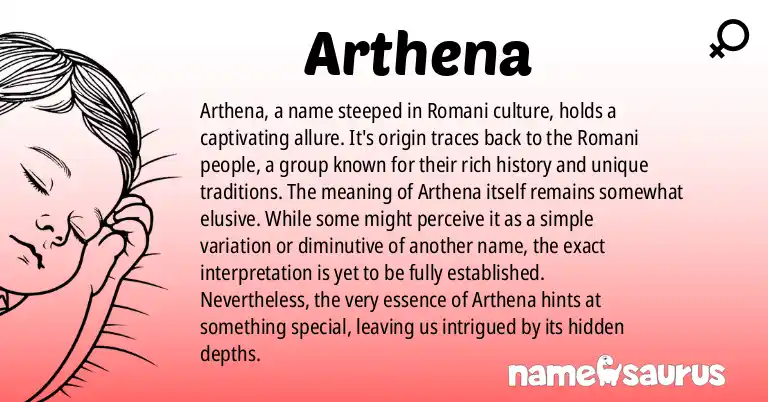 Infographic about Arthena name meaning, Arthena is a name from Romani origin(s).