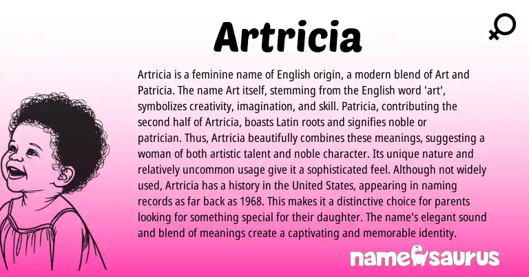 Infographic about Artricia name meaning, Artricia is a name from Latin, English origin(s).