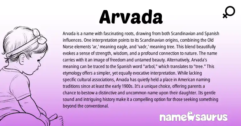 Infographic about Arvada name meaning, Arvada is a name from Scandinavian, Nordic, Norse origin(s).