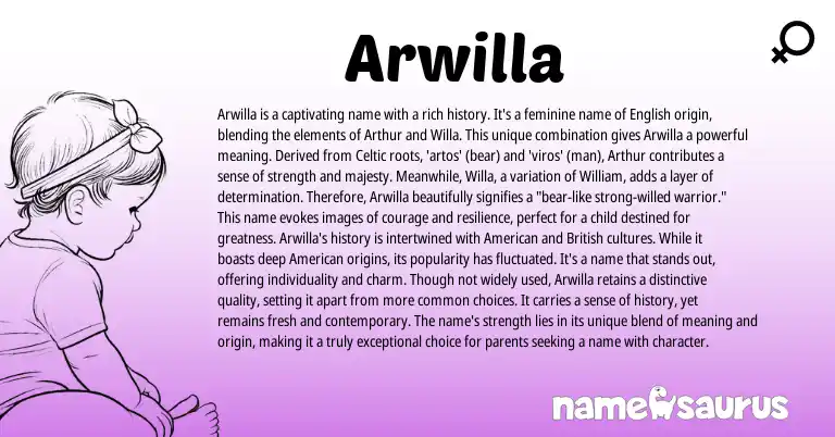 Infographic about Arwilla name meaning, Arwilla is a name from English, Celtic origin(s).