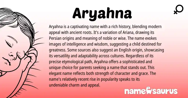 Infographic about Aryahna name meaning, Aryahna is a name from Persian origin(s).